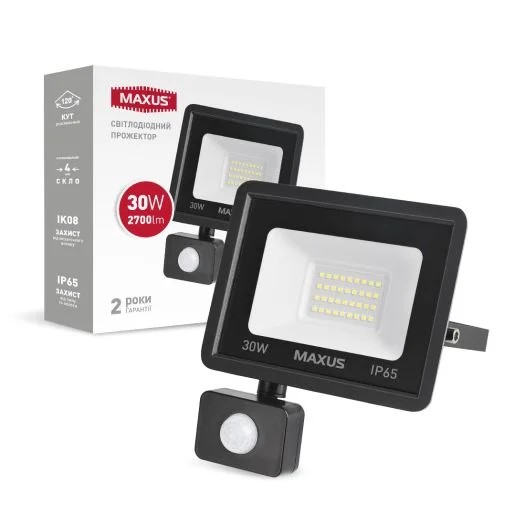 Світлодіодний прожектор з датчиком руху MAXUS FL-04 30W 5000K sensor (1-MFL-04-3050s)